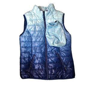 Jackson Hole ombré blue puffer vest with attached back accessory M